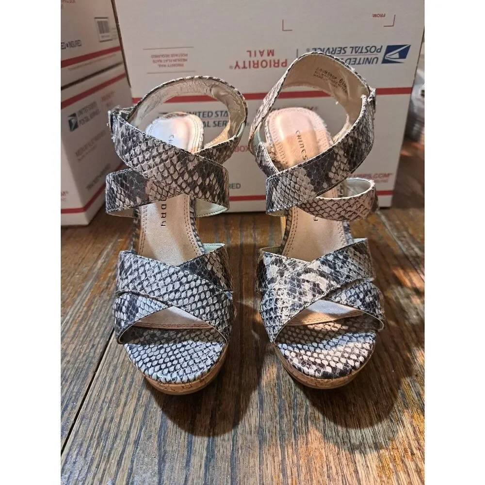6.5M Chinese Laundry Z-Gumdrop Cork Platform Wedge Heel Open Toe Shoes Sandals